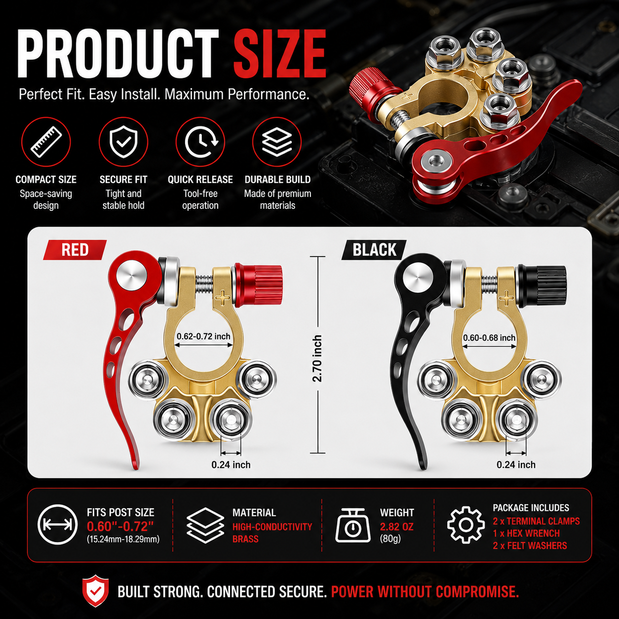 🚗2PCS 4-Way Quick Release Battery Terminal Connectors