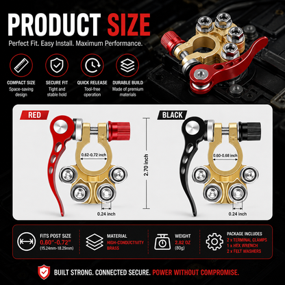 🚗2PCS 4-Way Quick Release Battery Terminal Connectors