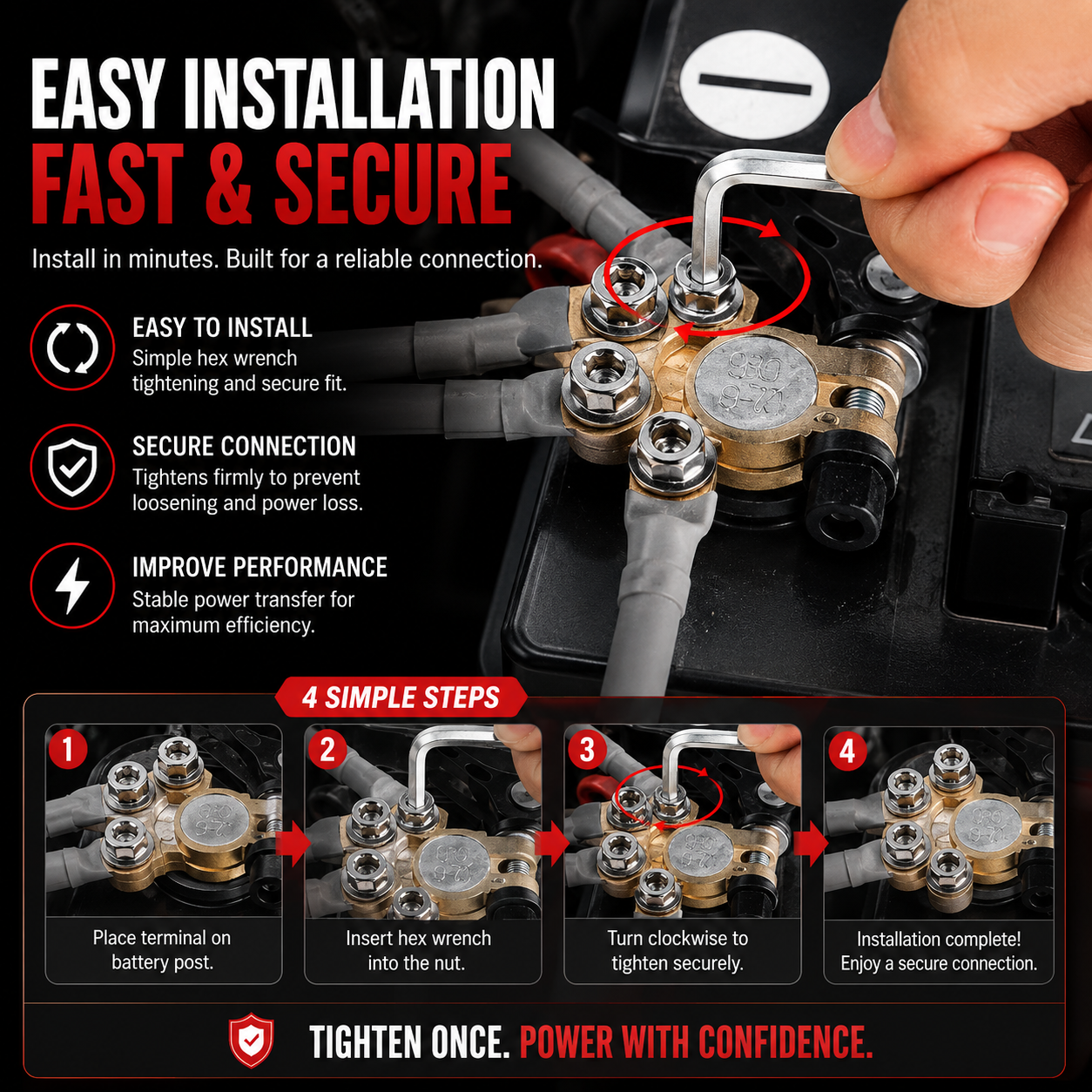 🚗2PCS 4-Way Quick Release Battery Terminal Connectors