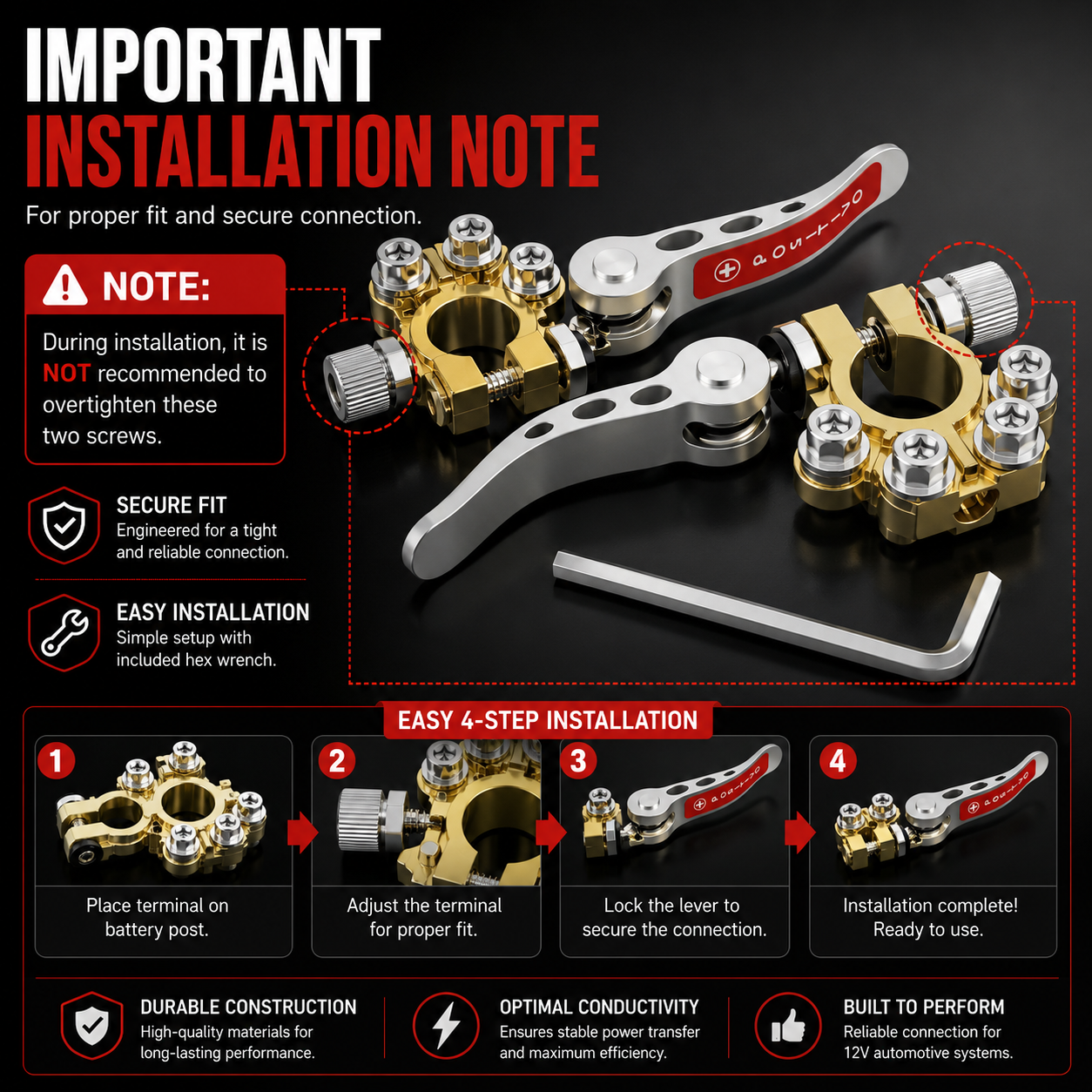 🚗2PCS 4-Way Quick Release Battery Terminal Connectors