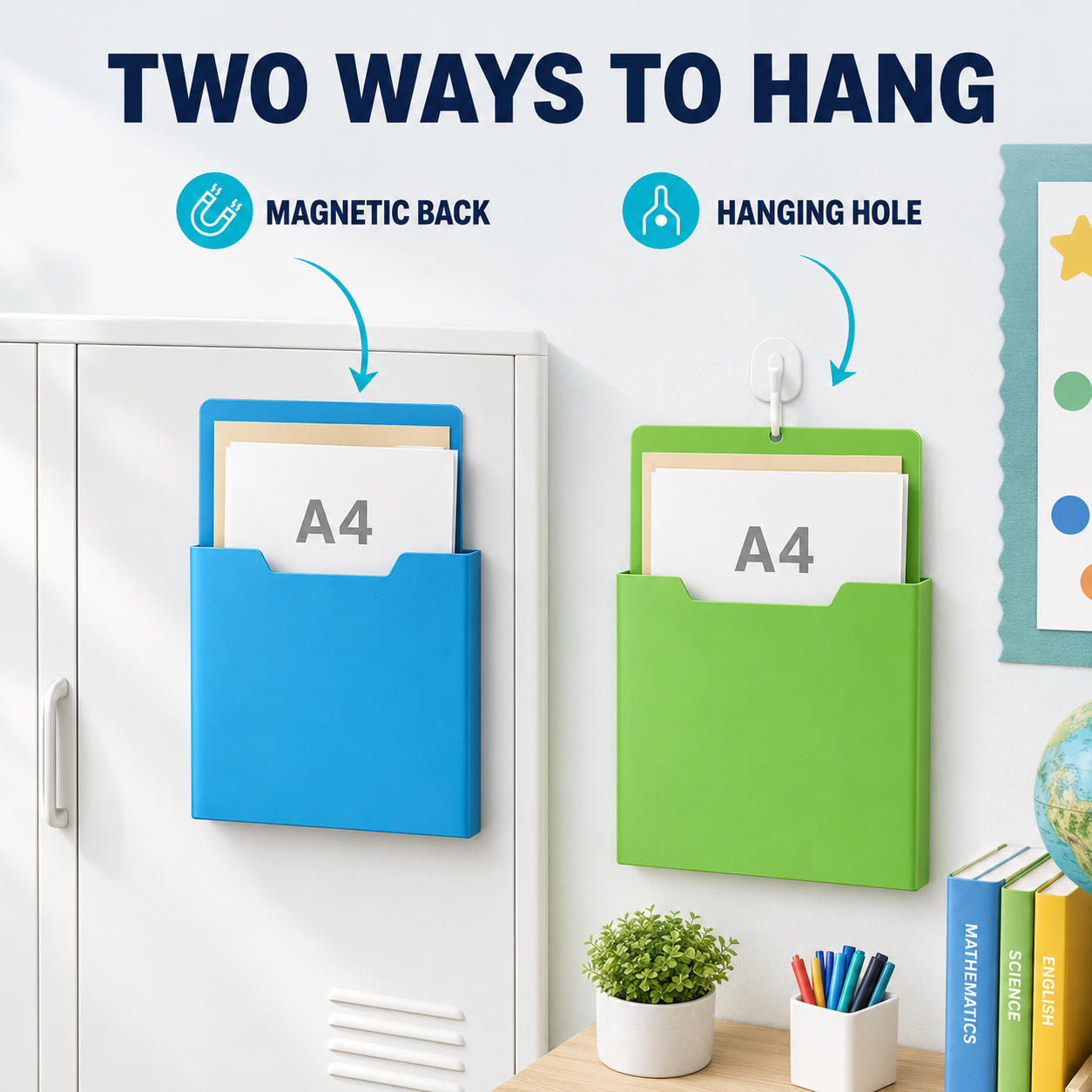 🗂️Magnetic File Organizer🧲 Wall-Mount Folder Holder for Classroom, Office, Whiteboard & Refrigerator