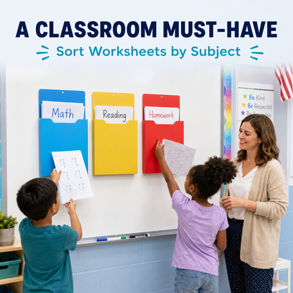 🗂️Magnetic File Organizer🧲 Wall-Mount Folder Holder for Classroom, Office, Whiteboard & Refrigerator
