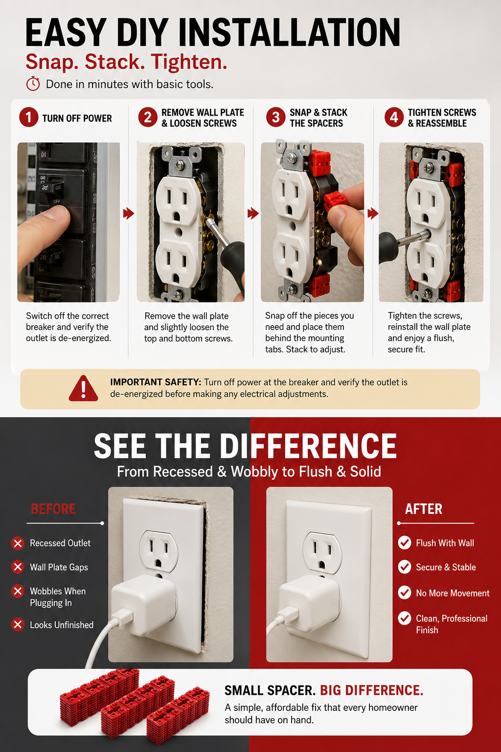🔥Snap-Apart Outlet Spacers – Fix Loose & Recessed Wall Outlets
