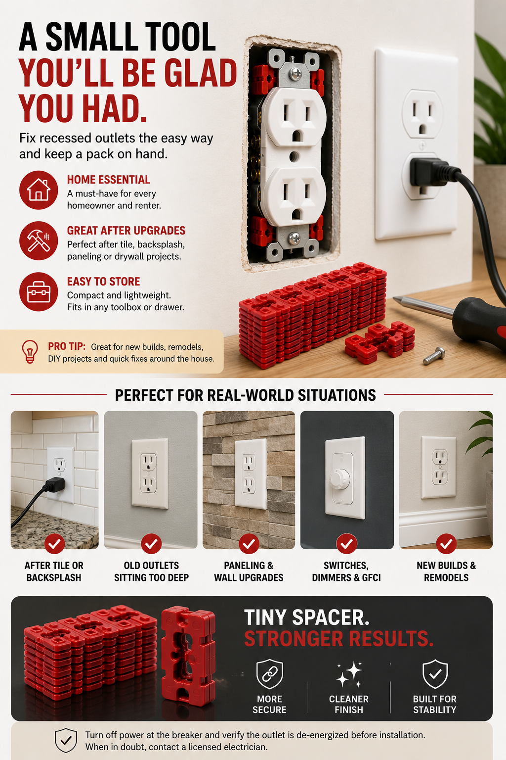 🔌 Snap-Apart Outlet Spacers – Fix Loose & Recessed Wall Outlets