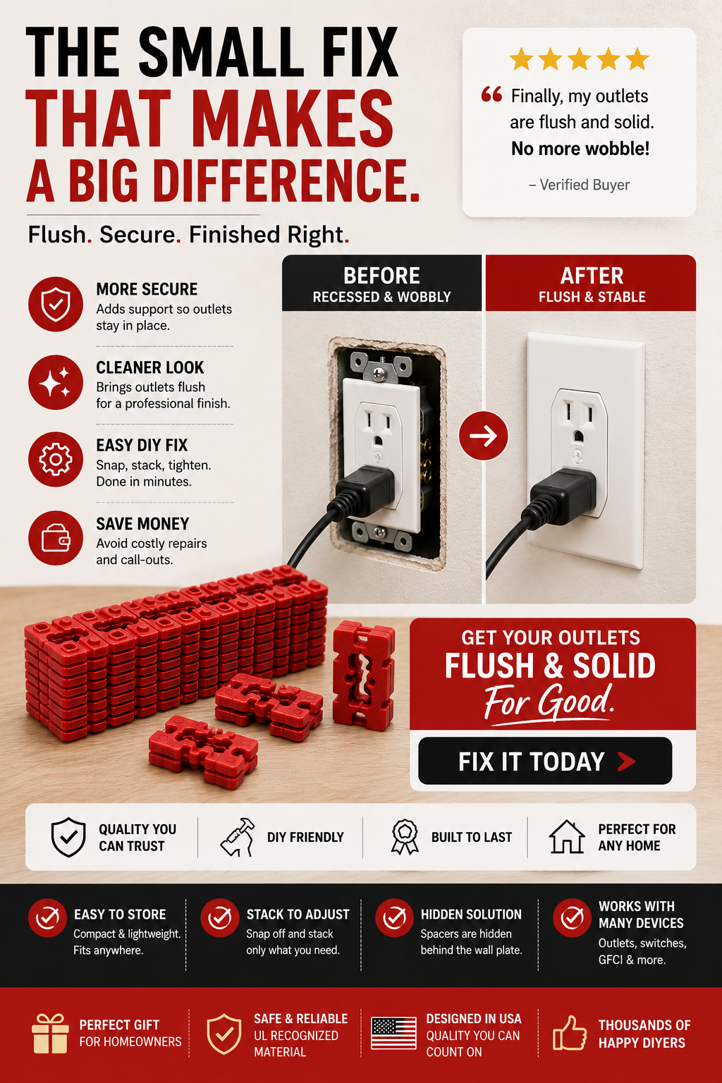 🔌 Snap-Apart Outlet Spacers – Fix Loose & Recessed Wall Outlets