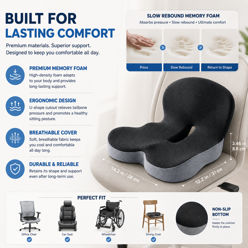 ✨50% off on the last day| Sitting All Day? This Cushion Helps Relieve Back & Tailbone Pressure Instantly