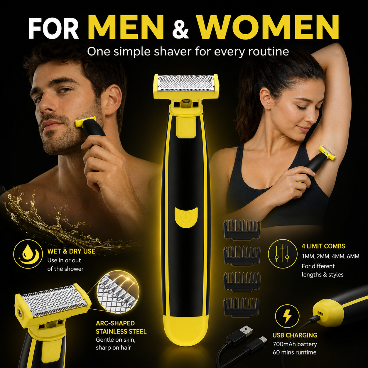 🪒 All-in-One Wet/Dry Shaver – Body Grooming Set for Him & Her ✨