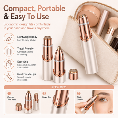 2-in-1 Facial & Eyebrow Hair Trimmer with LED Light | Painless Peach Fuzz Remover