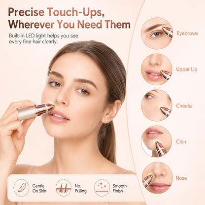 2-in-1 Facial & Eyebrow Hair Trimmer with LED Light | Painless Peach Fuzz Remover