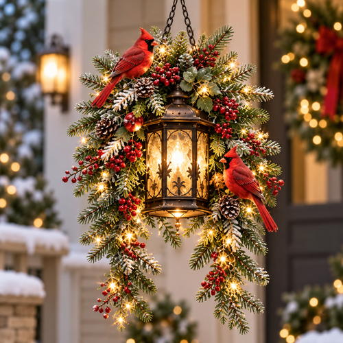 🎄 Christmas Porch Glow™ – Pre-Lit Holiday Lantern & Evergreen Decor | 3 Festive Styles
