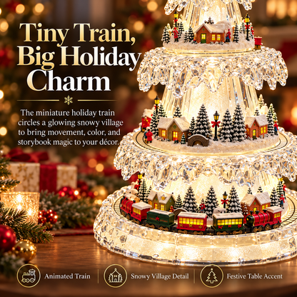 🎄 Lighted Animated Christmas Tree Village – Crystal-Look Holiday Centerpiece with Moving Train & Santa Sleigh ✨