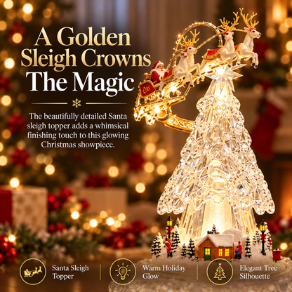 🎄 Lighted Animated Christmas Tree Village – Crystal-Look Holiday Centerpiece with Moving Train & Santa Sleigh ✨