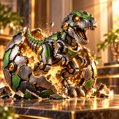 Mechanical T-Rex egg and robotic dinosaur design detail 9