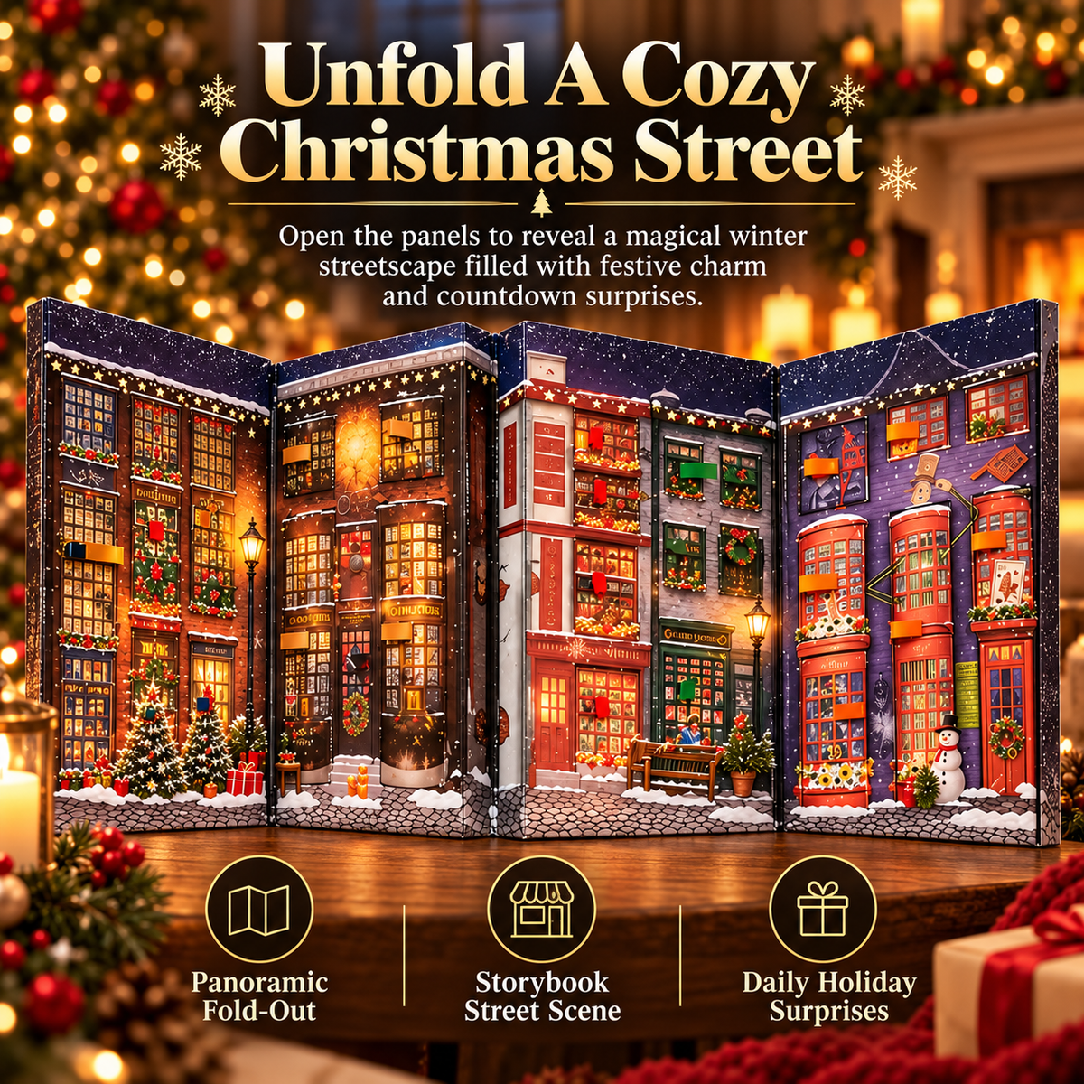 🎄 Christmas Book-Style Advent Calendar – Fold-Out Winter Village, Daily Holiday Surprises & Festive Shelf Décor 🎁✨