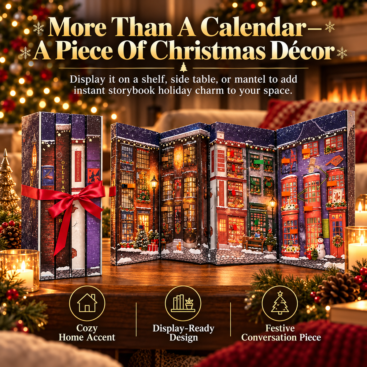 🎄 Christmas Book-Style Advent Calendar – Fold-Out Winter Village, Daily Holiday Surprises & Festive Shelf Décor 🎁✨