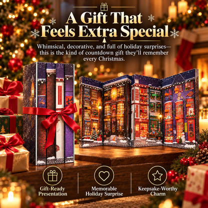 Christmas book-style advent calendar presented as a holiday gift