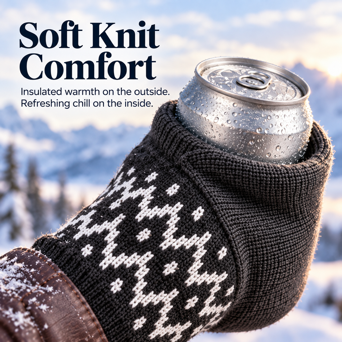 Close up of soft knit insulated can glove