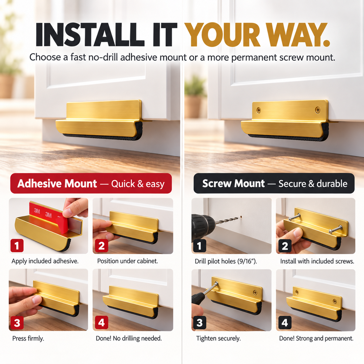 Hands-Free Cabinet Foot Pull – 4″ Aluminum Toe Opener