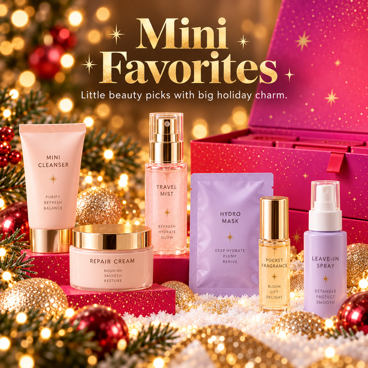 Mini-size beauty favorites from a holiday advent calendar