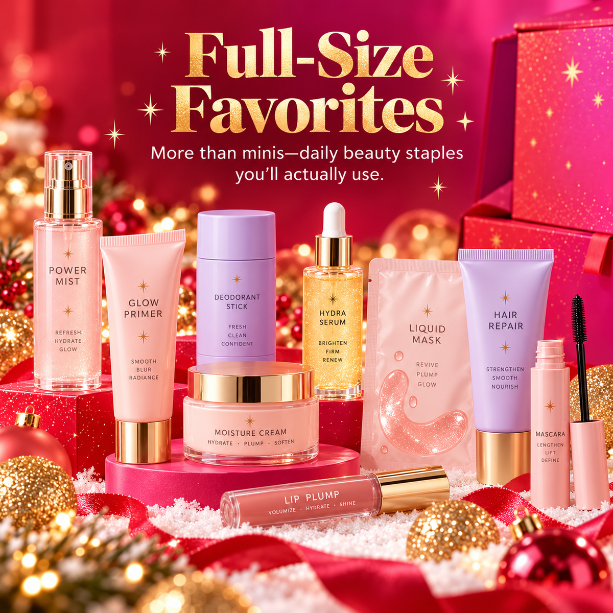 Full-size beauty products from the holiday beauty assortment