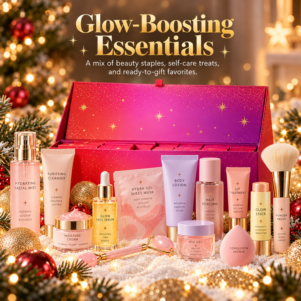Holiday Glow beauty gift calendar with assorted beauty essentials