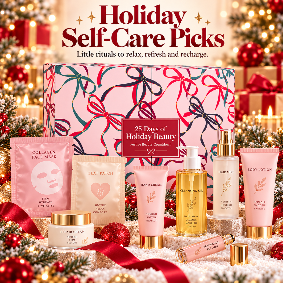 Holiday self-care products including haircare and body care