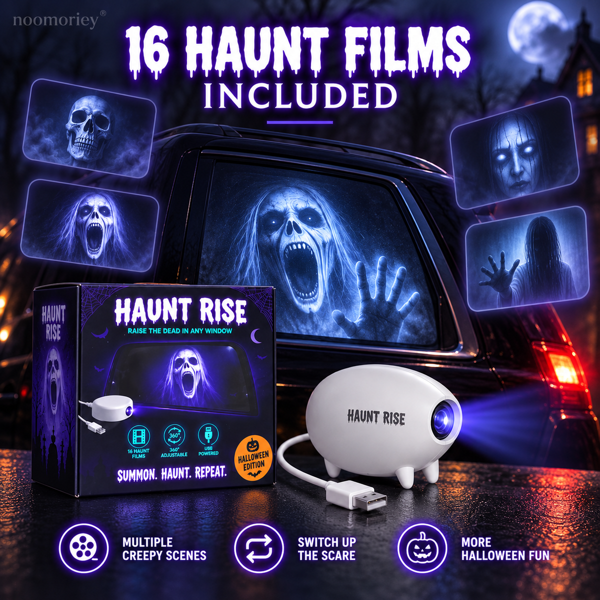 🎃 Halloween Window Projector ✨ 16 Spooky Films USB Powered Holiday Decor