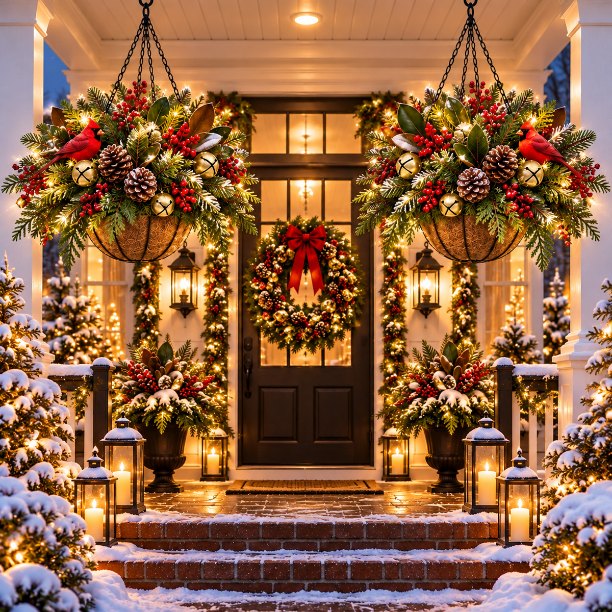 Cardinal Christmas Charm hanging baskets