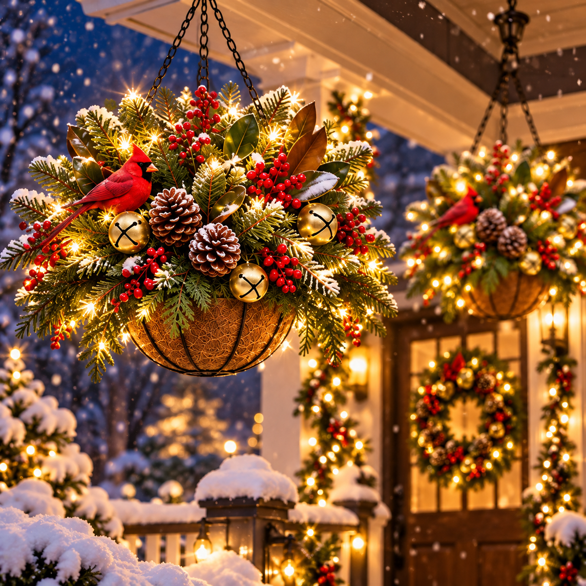 🎄 Last Day 50% OFF 🏆 Pre-Lit Christmas Hanging Basket | Pre-lit, weather-resistant, and zero maintenance
