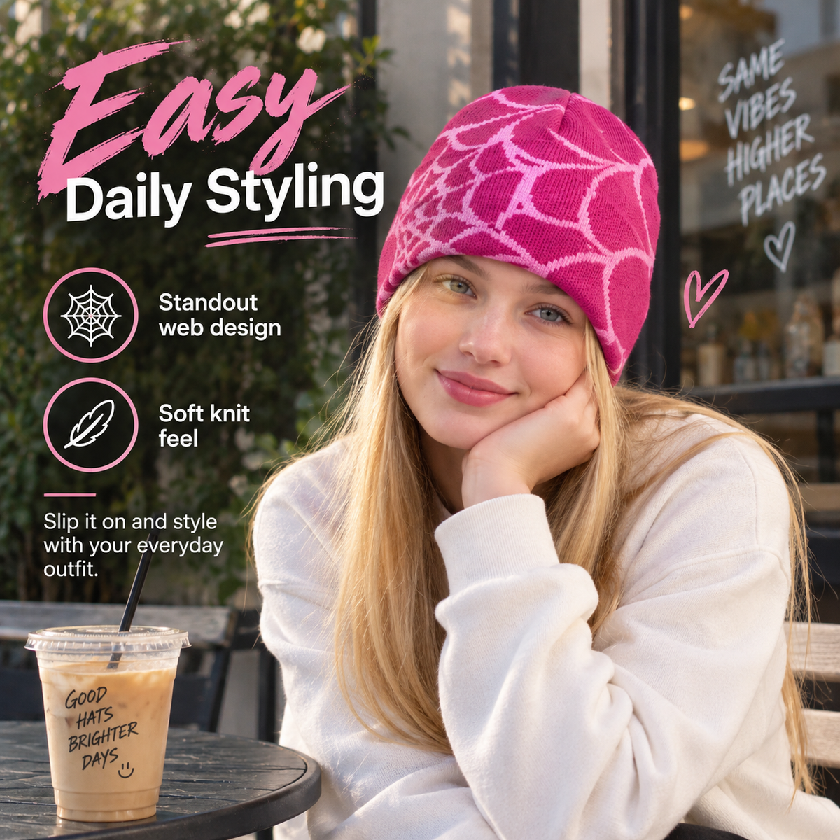 Oversized Spiderweb Knit Beanie – Bold Contrast Streetwear Winter Hat