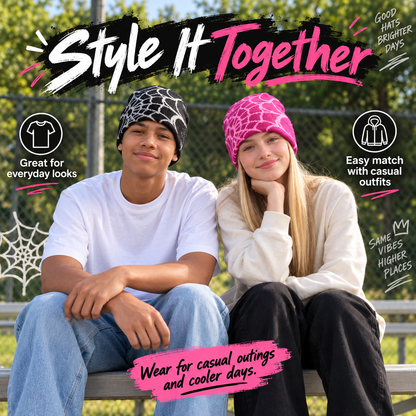 Oversized Spiderweb Knit Beanie – Bold Contrast Streetwear Winter Hat