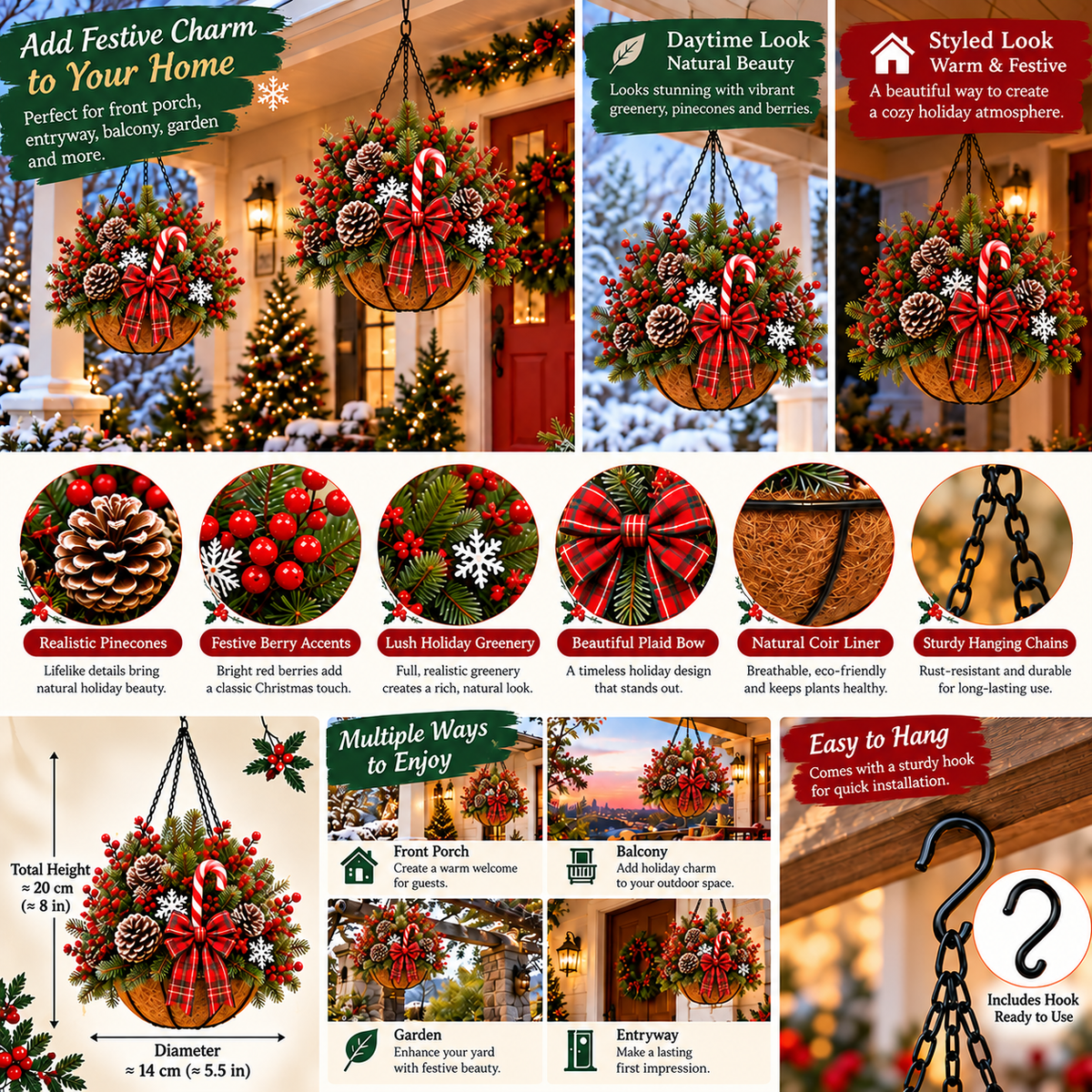Christmas hanging basket product details and placement ideas