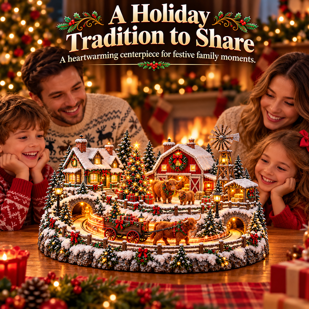 🐮 Animated Highland Cow Christmas Village | Lighted Farmhouse Holiday Décor