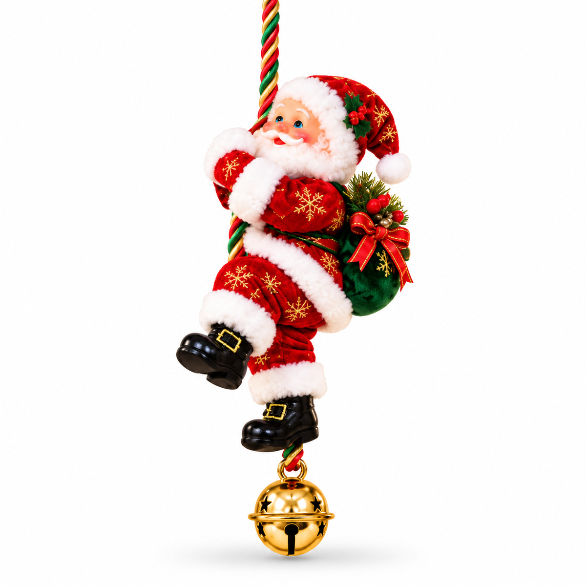 🎅🎄 Climbing Santa™ Christmas Rope Ornament – 4 Festive Colors | Adorable Santa with Gift Sack & Golden Jingle Bell | Holiday Porch & Home Decor ✨