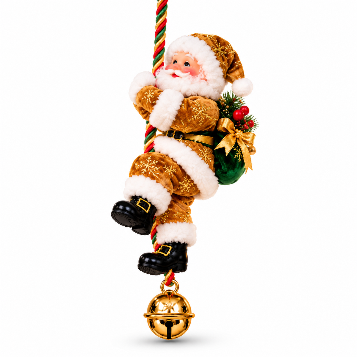 🎅🎄 Climbing Santa™ Christmas Rope Ornament – 4 Festive Colors | Adorable Santa with Gift Sack & Golden Jingle Bell | Holiday Porch & Home Decor ✨