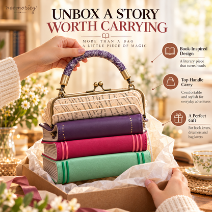 📚✨ Vintage Book Stack Handbag – Whimsical Top-Handle Purse with Antique Gold Clasp | Unique Gift for Book Lovers 🎁