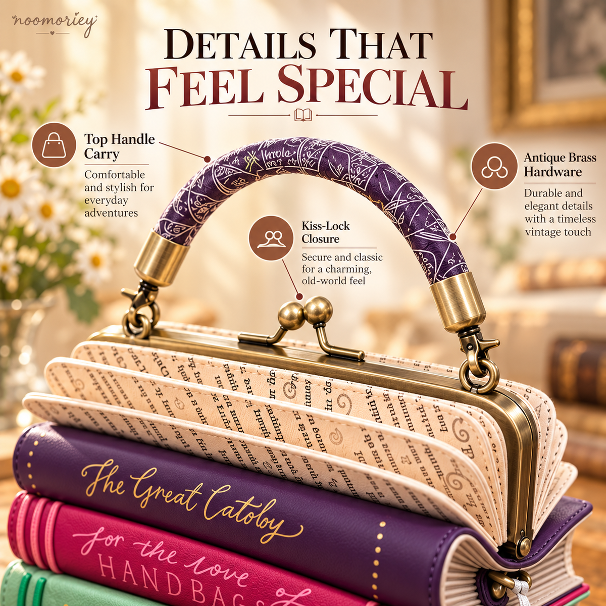 📚✨ Vintage Book Stack Handbag – Whimsical Top-Handle Purse with Antique Gold Clasp | Unique Gift for Book Lovers 🎁