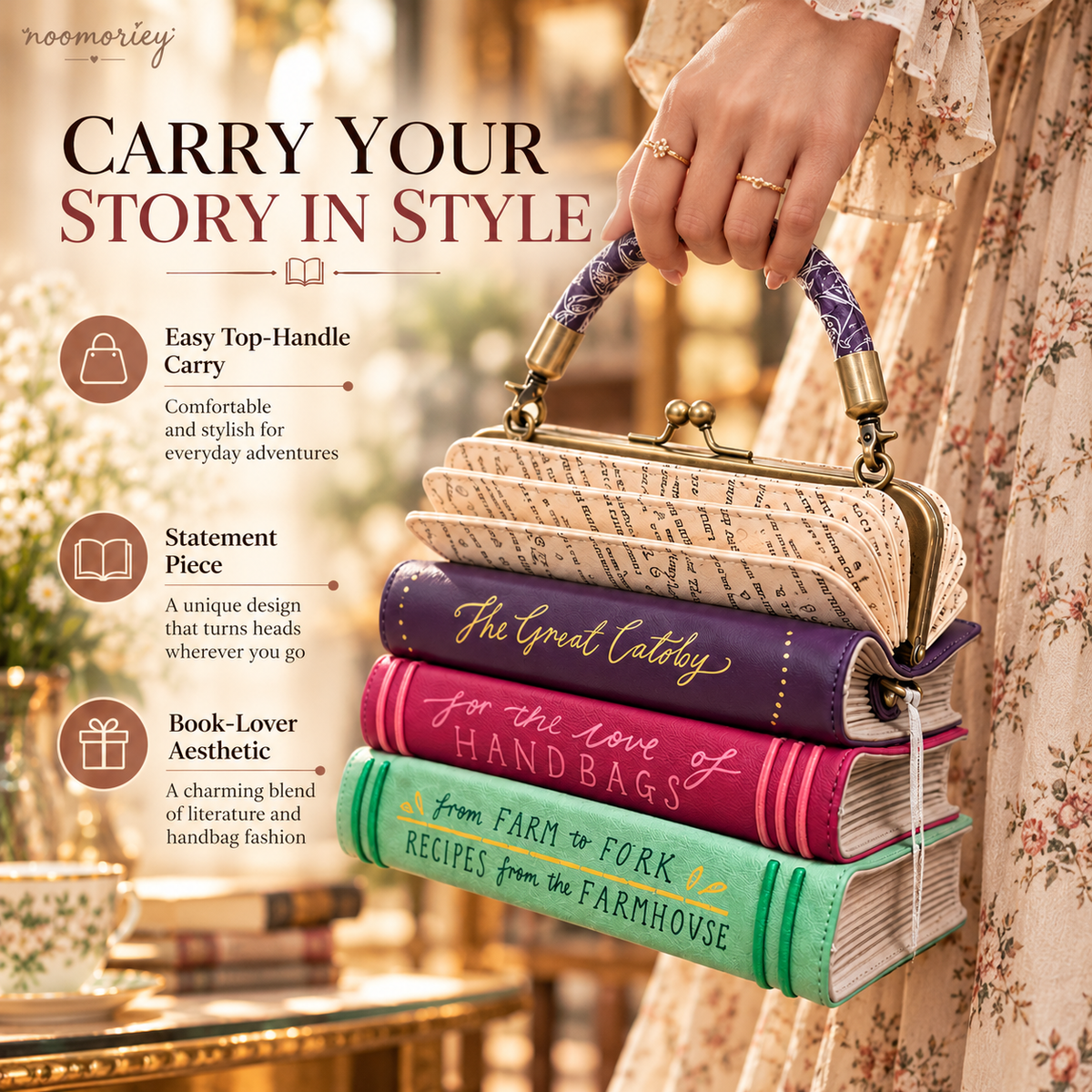 📚✨ Vintage Book Stack Handbag – Whimsical Top-Handle Purse with Antique Gold Clasp | Unique Gift for Book Lovers 🎁