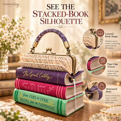 📚✨ Vintage Book Stack Handbag – Whimsical Top-Handle Purse with Antique Gold Clasp | Unique Gift for Book Lovers 🎁
