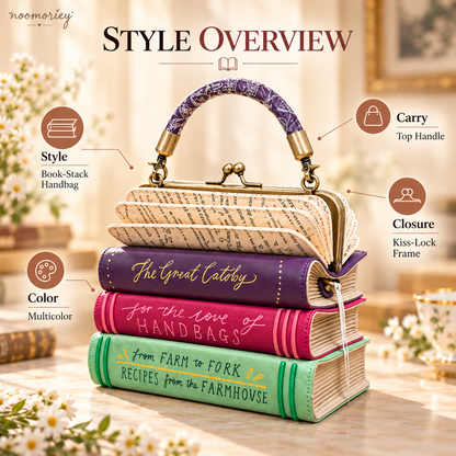 📚✨ Vintage Book Stack Handbag – Whimsical Top-Handle Purse with Antique Gold Clasp | Unique Gift for Book Lovers 🎁