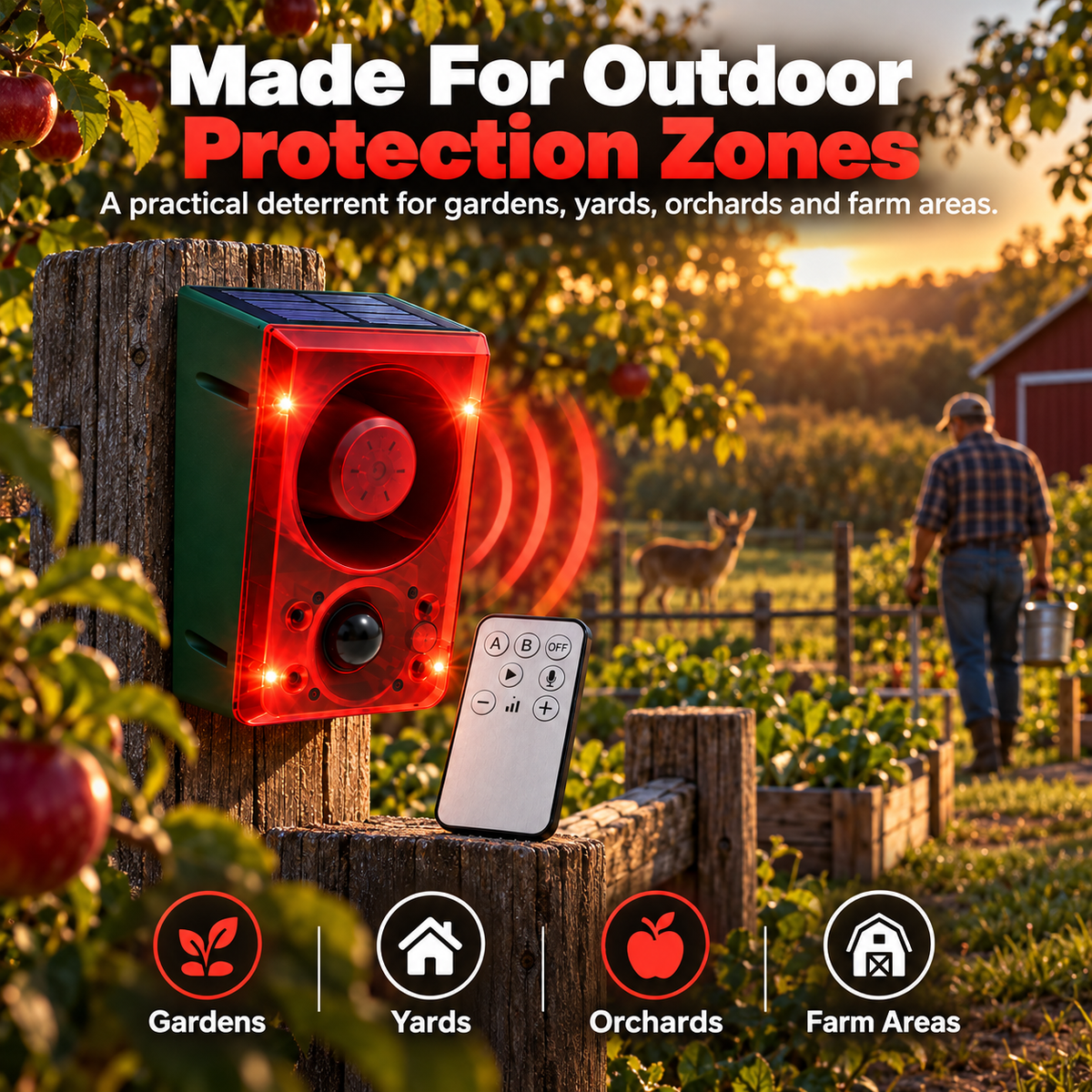 🔥Black Friday 50% OFF🎁🚨 Solar-Powered Outdoor Motion Alarm – Remote-Controlled Farm & Garden Security Siren