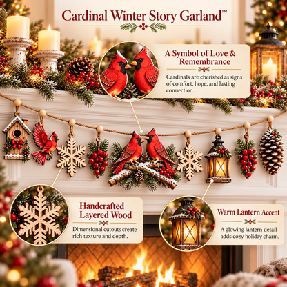 🎄 Cardinal Winter Story Garland™ – Wooden Christmas Mantel Decor ❤️