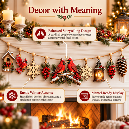 🎄 Cardinal Winter Story Garland™ – Wooden Christmas Mantel Decor ❤️