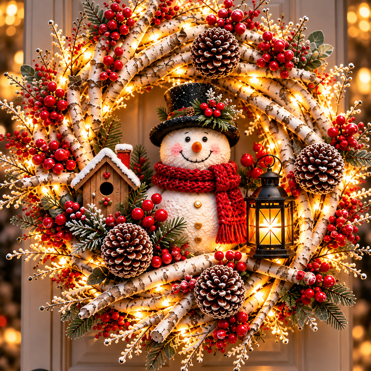🔥 LAST DAY 49% OFF 🔥❤️ Official Snowy Birch Cardinal Wreath™ – Authentic Quality Lighted Christmas Door Wreath with Paired Red Cardinals, Berries & Pinecones ✨