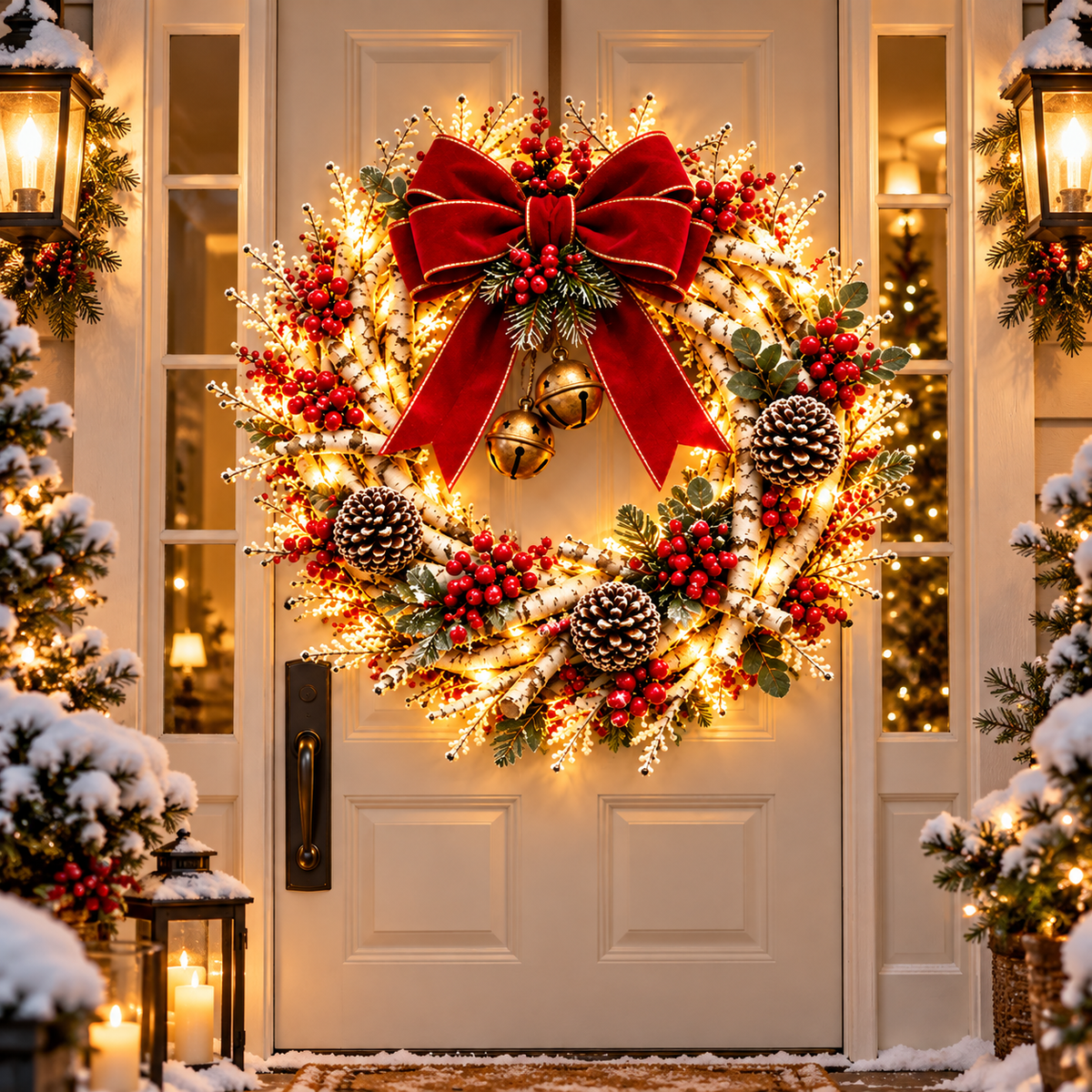 🔥 LAST DAY 49% OFF 🔥❤️ Official Snowy Birch Cardinal Wreath™ – Authentic Quality Lighted Christmas Door Wreath with Paired Red Cardinals, Berries & Pinecones ✨