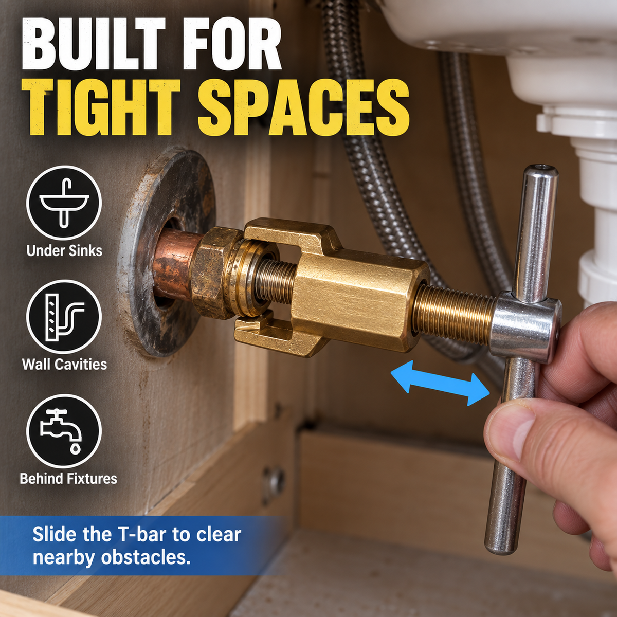 Compression Sleeve Puller Tool for 1/2' & 3/4' Brass Pipes, Rust-Resistant Ferrule Remover, Pipe Ring Extraction Kit for Corroded/Frozen Supply Stops, Removes Nut & Ferrule Safely – No Pipe Damage (Fits NPT 1/2', 3/4')