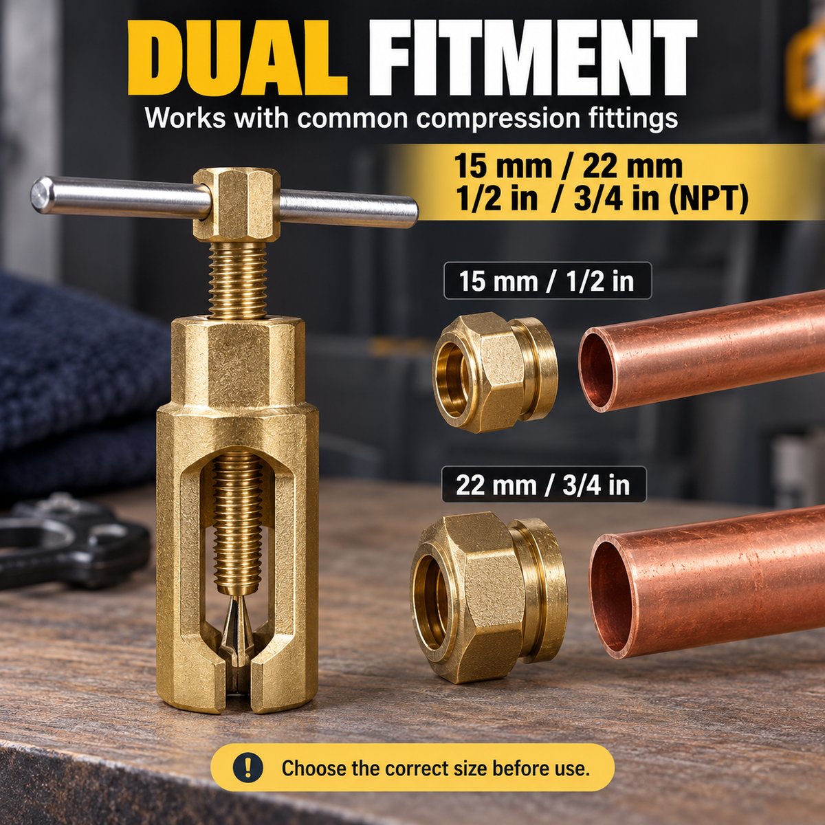 Compression Sleeve Puller Tool for 1/2' & 3/4' Brass Pipes, Rust-Resistant Ferrule Remover, Pipe Ring Extraction Kit for Corroded/Frozen Supply Stops, Removes Nut & Ferrule Safely – No Pipe Damage (Fits NPT 1/2', 3/4')
