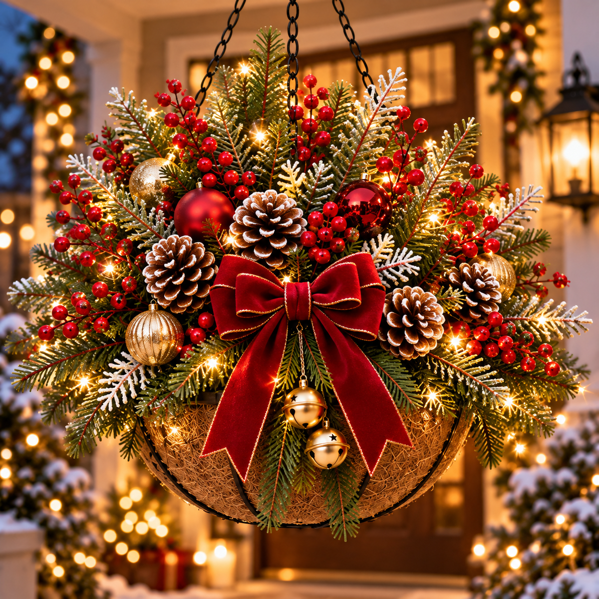 Classic Noel Elegance pre-lit Christmas hanging basket