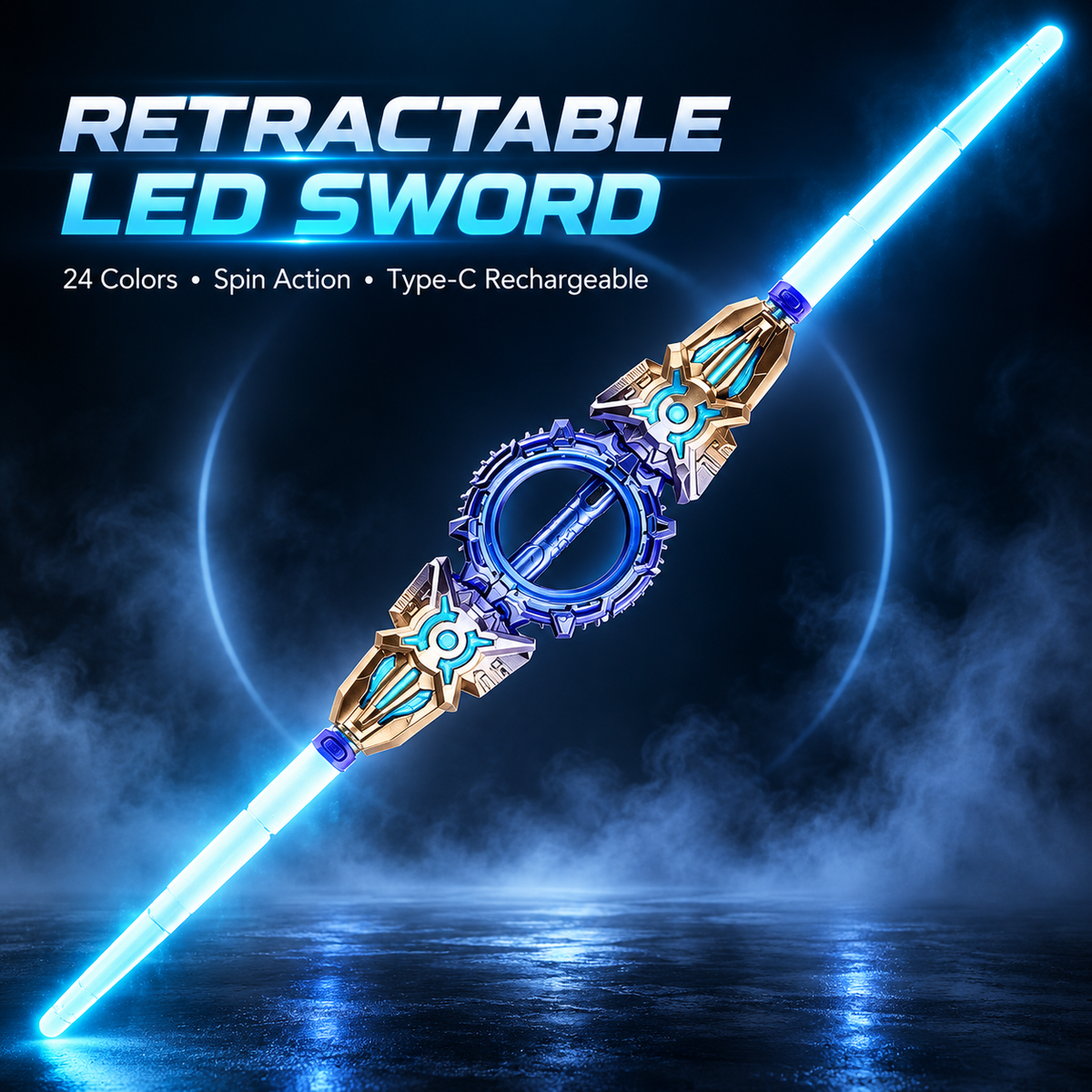 4-Color Retractable Dual-Blade Light-Up Spin Sword