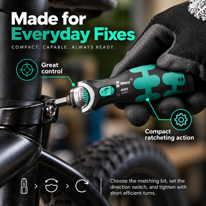 18-Piece Compact Ratchet Tool Kit – 72-Tooth Pivoting Ratchet with Built-In 12-Bit Storage & 3 Sockets